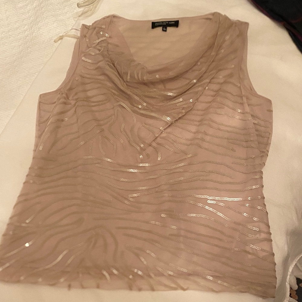 Jones New York Taupe Sleeveless Blouse with sequin design